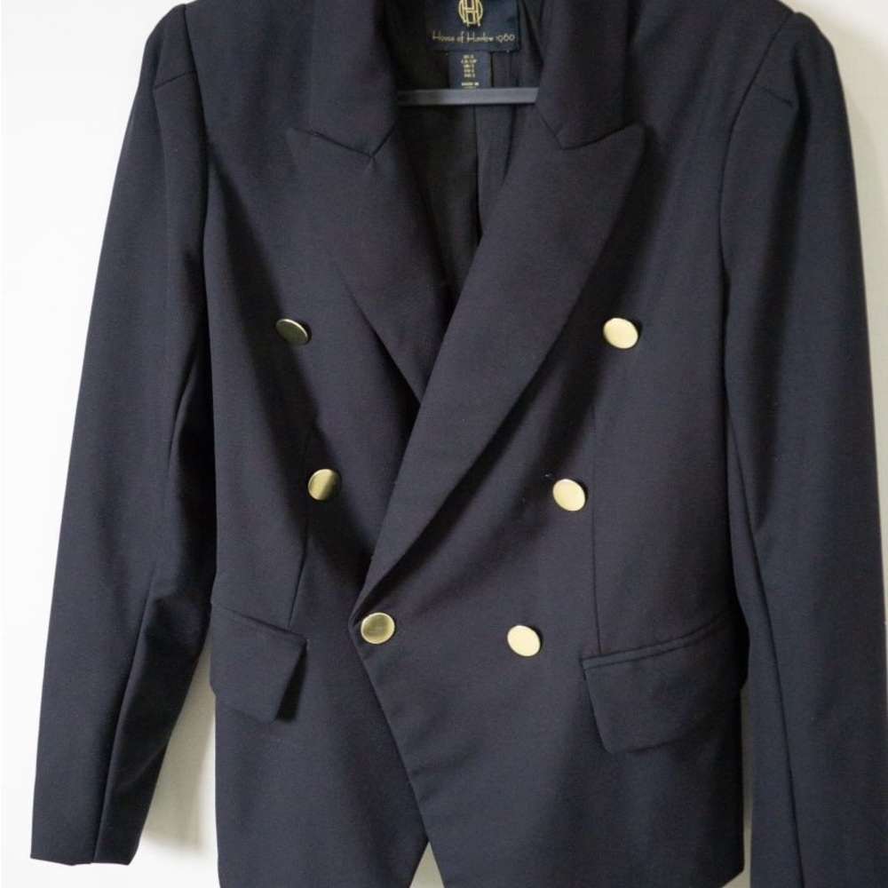 House of Harlow 1960 Double-Breasted Black Blazer with Gold Buttons